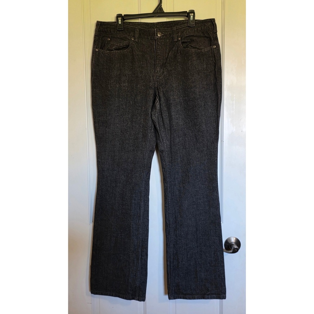 Duluth Trading Co Women Black Bootcut Jeans Size 14x33 Dark Wash Stretch Denim